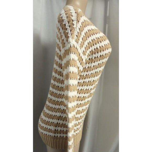 LOFT BEIGE & WHITE OPEN KNIT COASTAL CASUAL CLASSIC PREPPY SWEATER SIZE: MP NWT - Picture 4 of 4